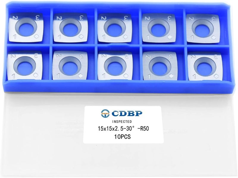 CDBP 15mm Square with 2" Radius Carbide Inserts Cutters 15×15×2.5 mm-R50 Replacement for Lathe Woodturning Tools, Carbide Turning Cutter, 10 PCS - Image 1